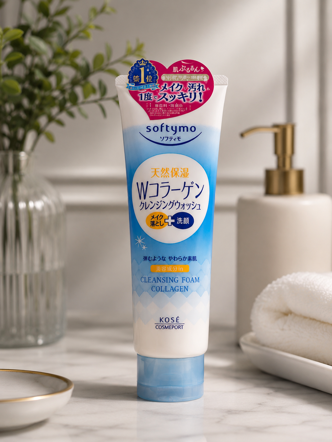 KOSÉ Softymo Collagen Cleansing Foam Wash 190g – Makeup Remover & Facial Cleanser