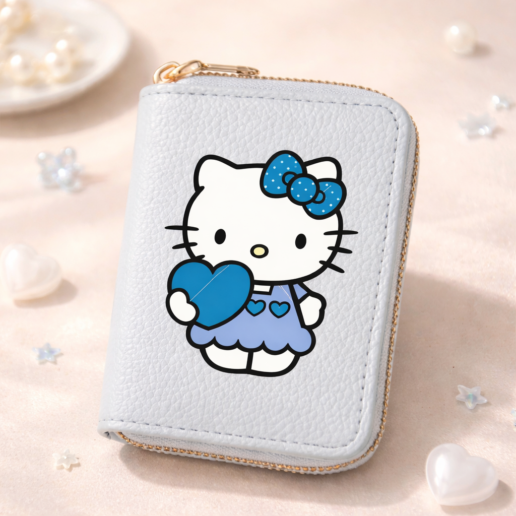 Hello Kitty Short Coin Purse with Card Slots Zipper Wallet