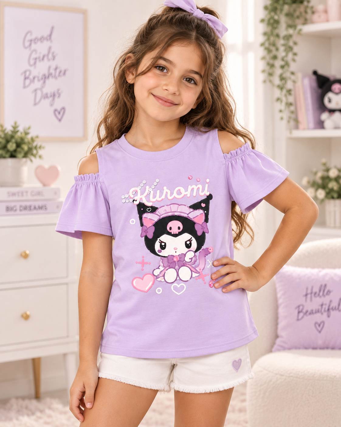 Kuromi Lavender Cold-Shoulder Graphic T-Shirt – Girls