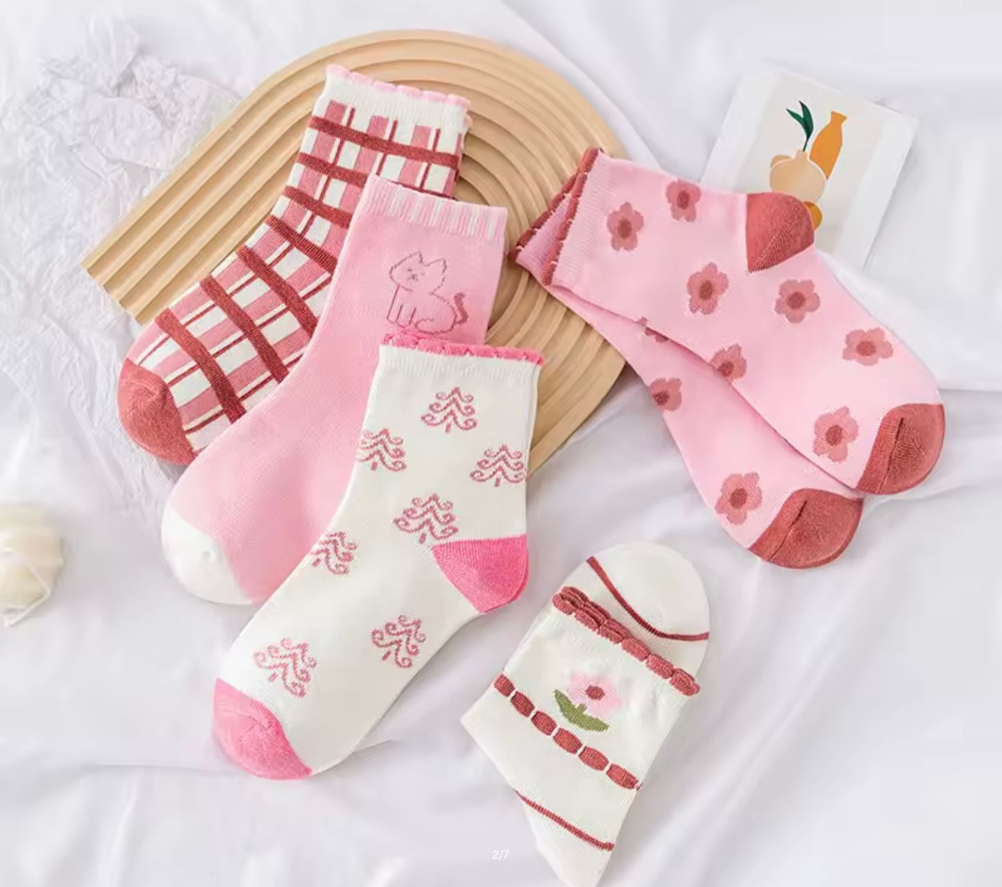 5 Pairs Set – Pink Flower Knit Warm Girls Socks