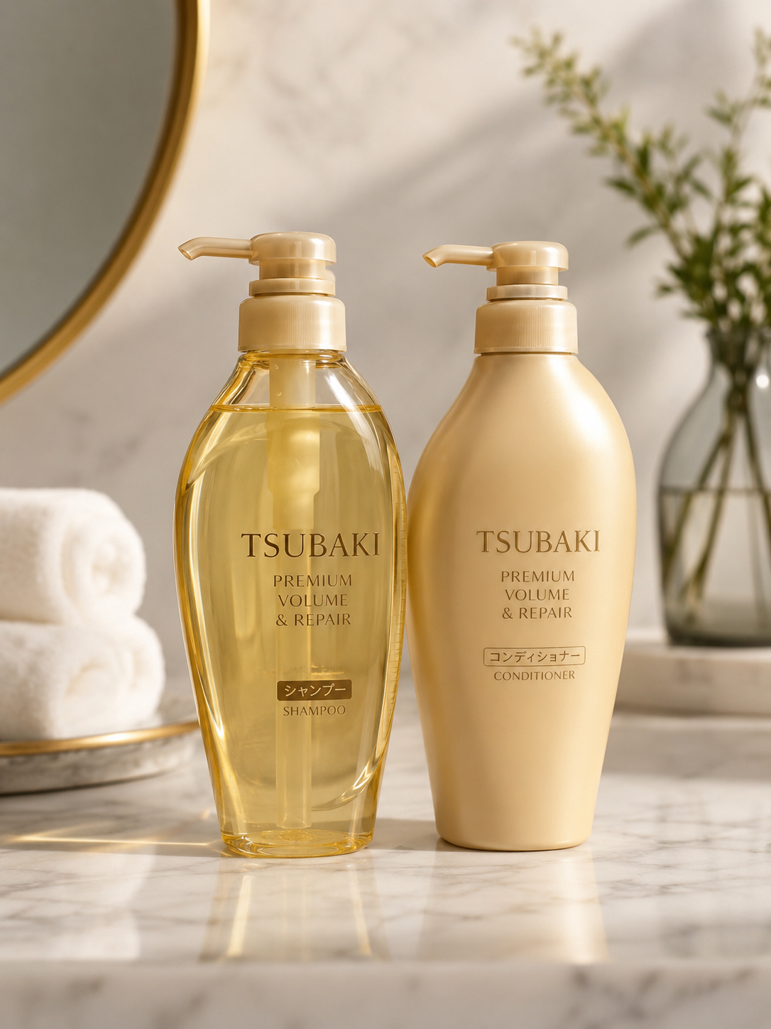 TSUBAKI Premium Volume & Repair Shampoo & Conditioner Set – Japanese Hair Care Duo (490ml + 490ml)