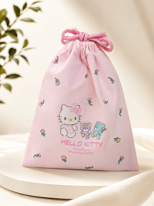 Hello Kitty Pink Drawstring Pouch – Kawaii Cotton Gift Bag