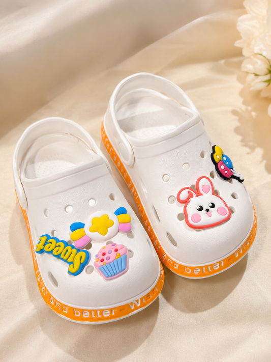 Cute Kids EVA Clogs with Cartoon Charms – White