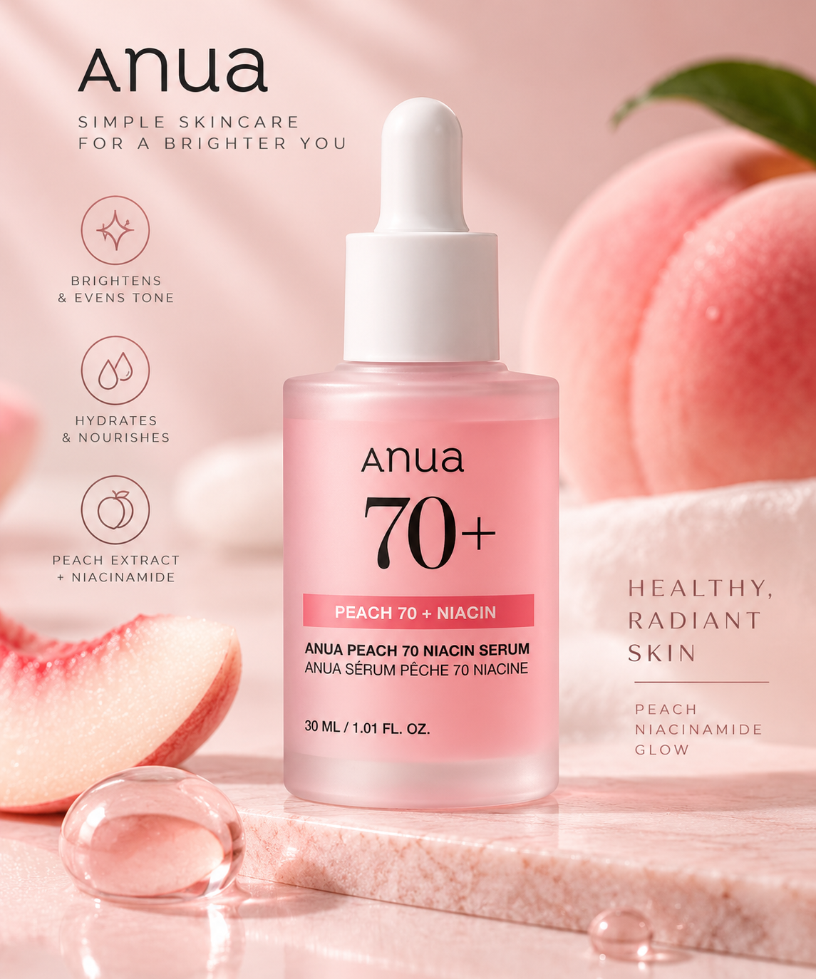 ANUA Peach 70 Niacin Serum – 30 mL / 1.01 fl. oz.
