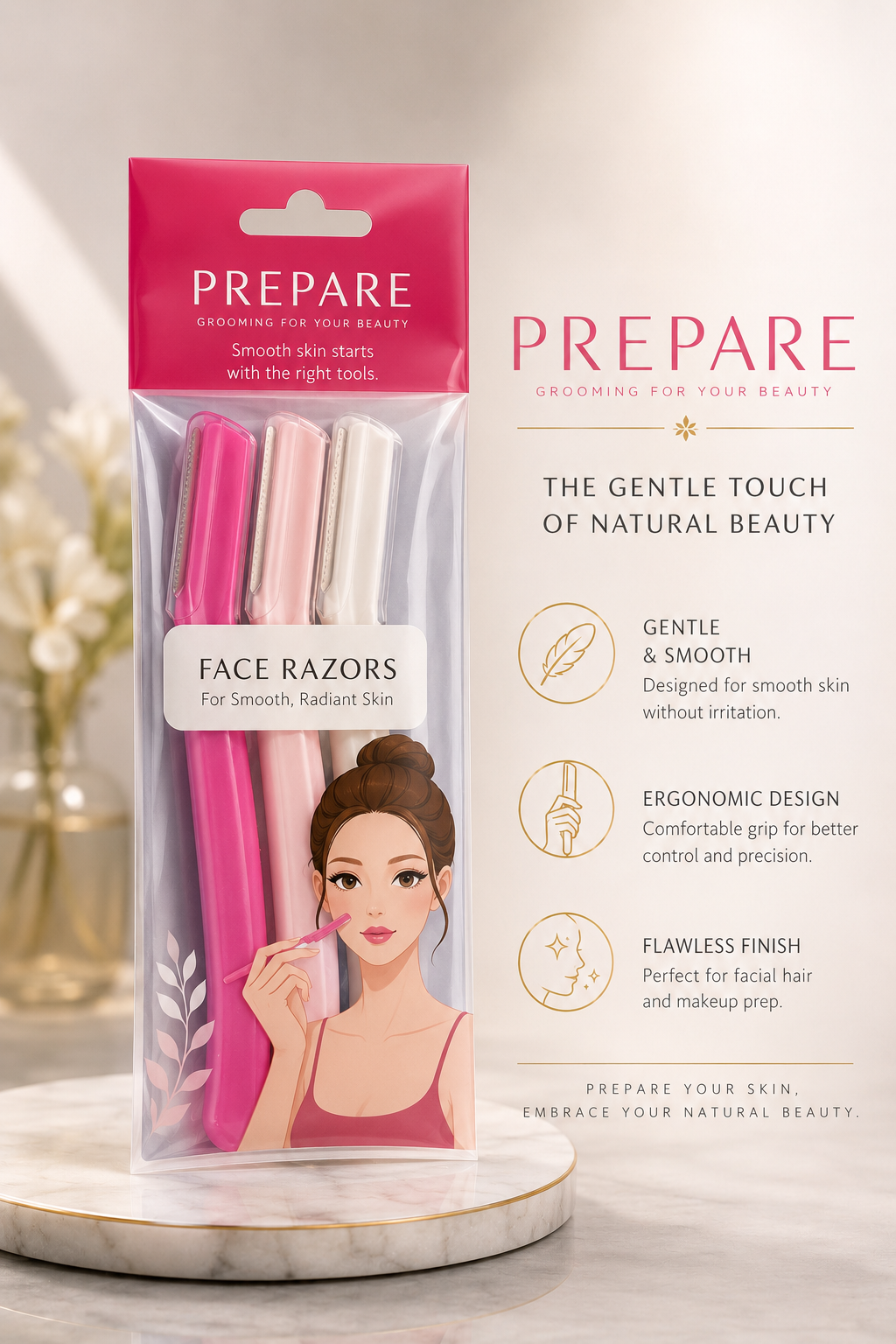 Prepare Facial Razor Set – 3 Pack Precision Eyebrow & Face Shavers