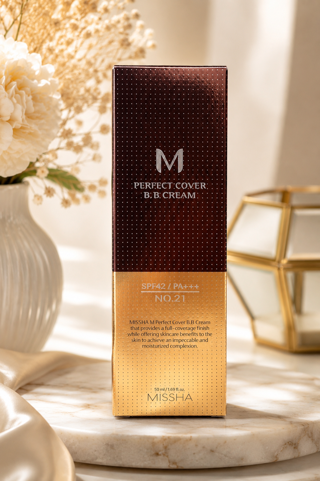 MISSHA M Perfect Cover BB Cream SPF42 PA+++ No.21 Light Beige – Full Coverage Korean BB Cream (50ml)