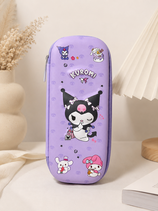 Kuromi Hard Shell Pencil Case with Organizer – Purple | Sanrio Stationery Pouch