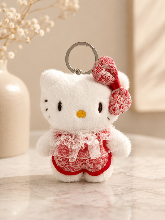 Hello Kitty Plush Keychain – Red Lace Dress | Cute Kawaii Bag Charm