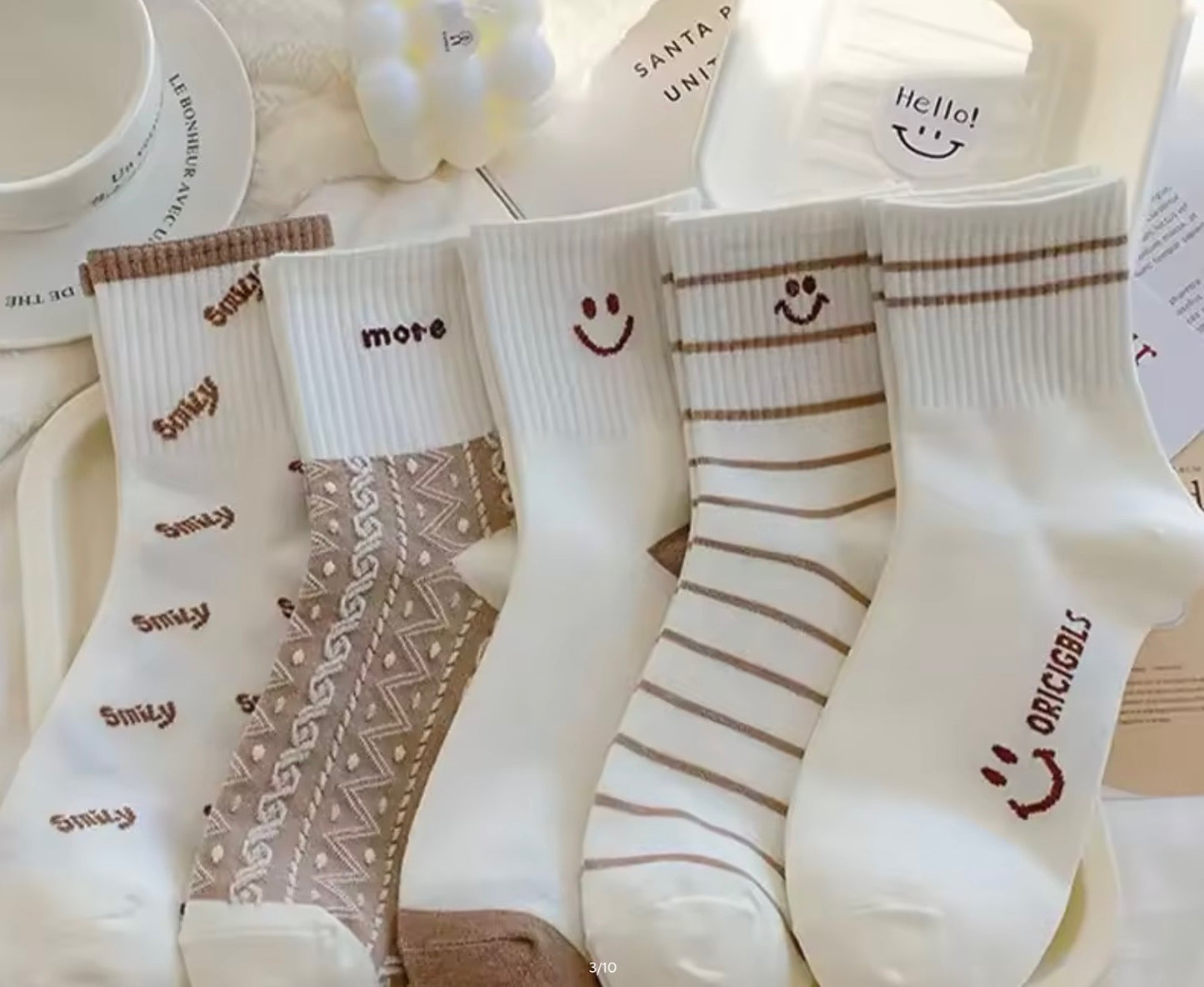 Cute Smiling Mid Tube Print Women’s Socks – 5 Pc Set