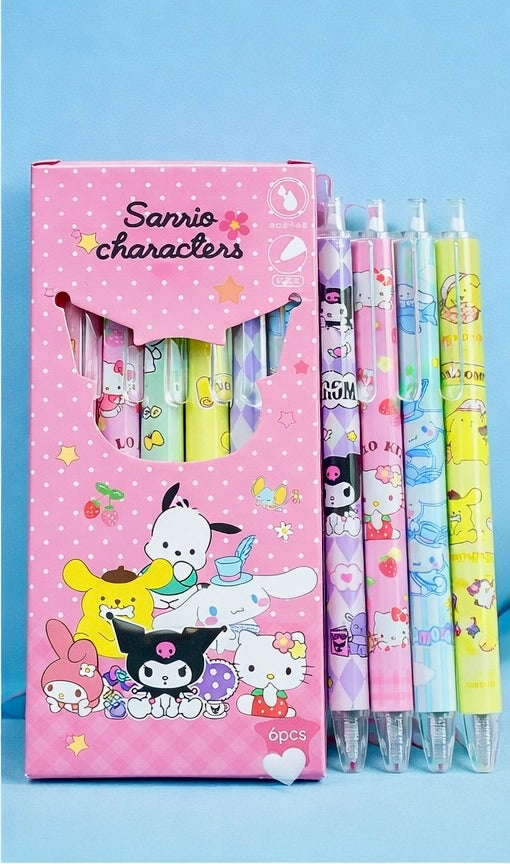 6 pcs Sanrio  Gel Pen Hello Kitty Melody Kuromi Cinnamoroll Pochacco Pen